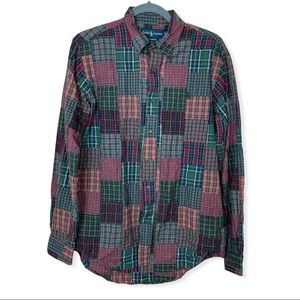 Ralph Lauren Comfort Fit Long Sleeve Button Down Top Colorful Patchwork Medium